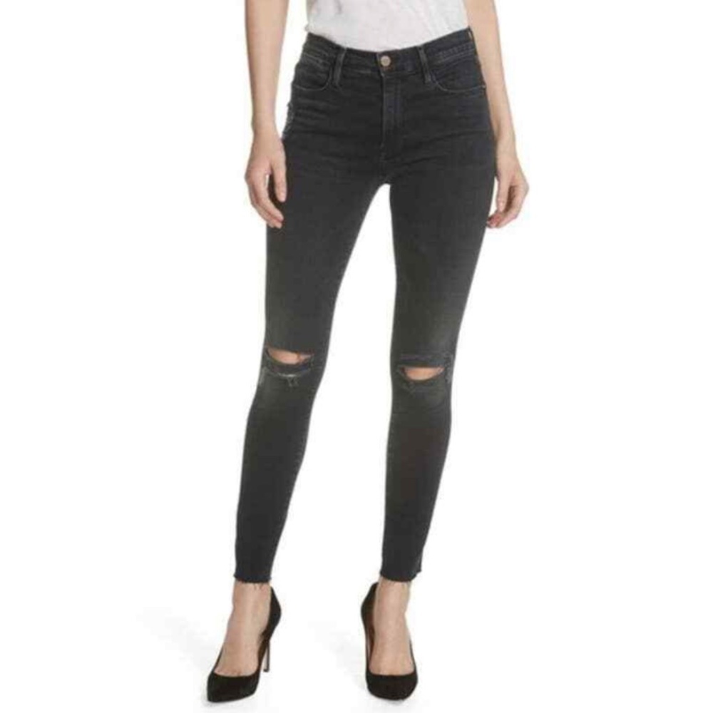 Nwt Frame Denim Le High Skinny Distressed Dark Wash Jean